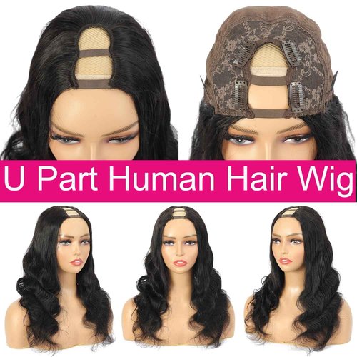 BYYASAA U Part Human Hair Wig Body Wave U Part Wig Human Hair for Black Women Glueless Wigs Human Hair Clip Natural Hair Wig Beginner Friendly Middle Part 180% Density 22inch