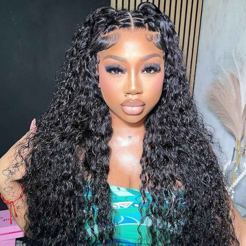 DSEKCAIN Water Wave HD Frontal 13x6 Lace Frontal Transparent Human Hair Closure 100% Raw Virgin Human Hair Free Part Long Big Space Size Natural Black Color 20 Inch