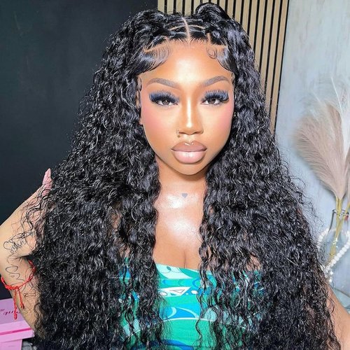 DSEKCAIN Water Wave HD Frontal 13x6 Lace Frontal HD Lace Water Wave Human Hair Transparent Closure 100% Raw Virgin Human Hair Free Part Natural Black Color 16 Inch