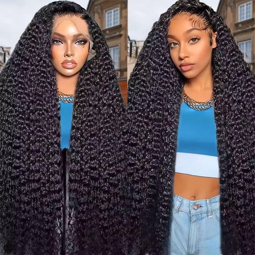 Vamzee Water Wave Lace Front Wigs Human Hair 200 Density 13x6 HD Transparent Wet and Wavy Wigs for Women Curly Lace Front Wigs Pre Plucked with Baby Hair Natural Color 16Inch