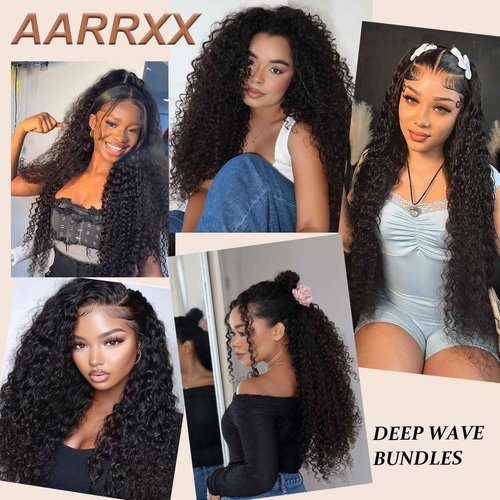 12A Deep Wave Bundles Human Hair 14 16 18 Inch Deep Wave Bundles 100% Unprocessed Brazilian Virgin Wet and Wavy Human Hair 3 Bundles Quick Weave Bundle for Women