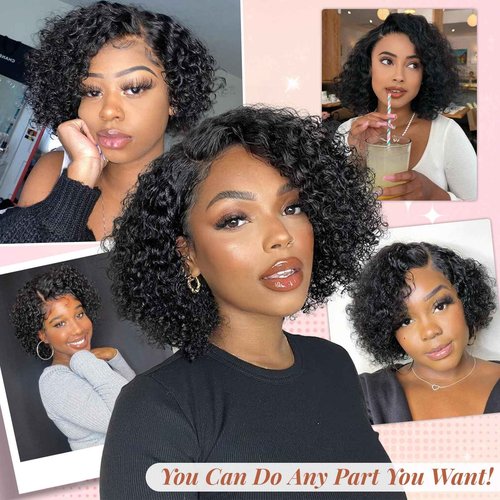 Tinashe Short Curly Pixie Cut Lace Front Wigs 10 inch 13X4 Human Hair HD Lace Front Wigs Plucked for Black Women Natural Black
