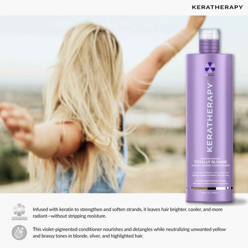 KERATHERAPY Keratin Infused Totally Blonde Violet Toning Conditioner, 33.8 fl. oz., 1000 ml - Keratin Therapy Purple Conditioner for Blonde Hair, Brassy, Silver, & Highlighted - Sulfate & Paraben Free