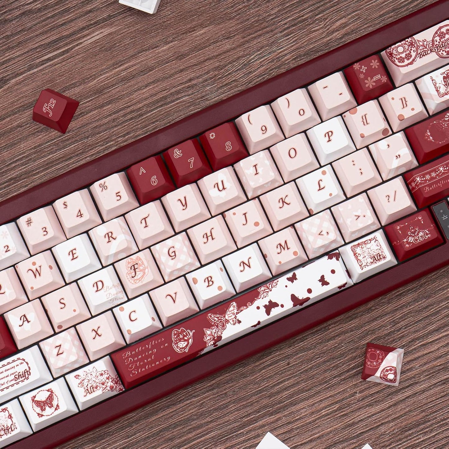 145 Keys PBT Keycap Cherry Profile, Light Blue White Black Bow Aesthetic Dye Sublimation Gaming Custom Keycaps for ANSI/ISO Layout Mechanical Keyboards