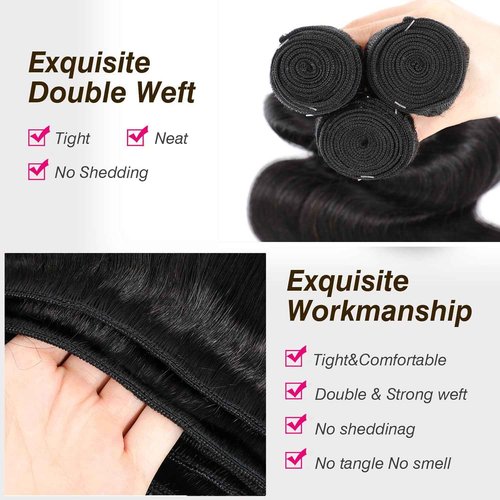 Ruola 15A Human Hair Bundles 14 16 18 Inch 100% Unprocessed Brazilian Virgin Hair Glossy Quick Weave Body Wave 3 Bundles Deals Natural Black Extensions