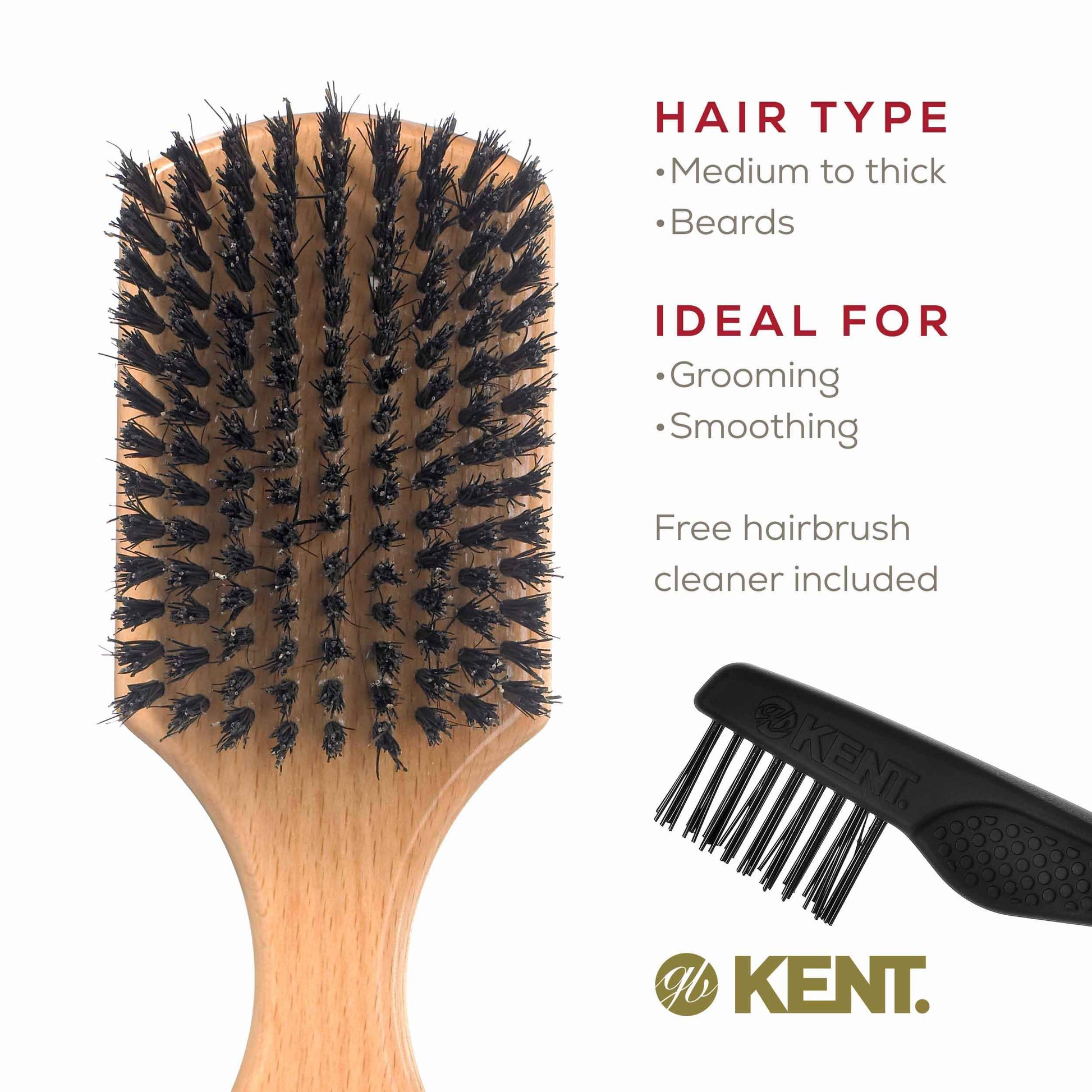 Kent OG2 Club Hair Brush, Small Boar Bristle Hair Brush for Men, Natural Boar Bristle Beard Brush for Men, Beechwood Kent Brush for Hair and Beards and Beard Straightener