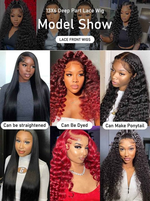 ALYOGA Deep Wave Lace Front Wig 13x6 Soft Remy Virgin Human Hair 180% Density HD Lace Frontal Wigs for Black Women Natural Color Pre Plucked Hairline