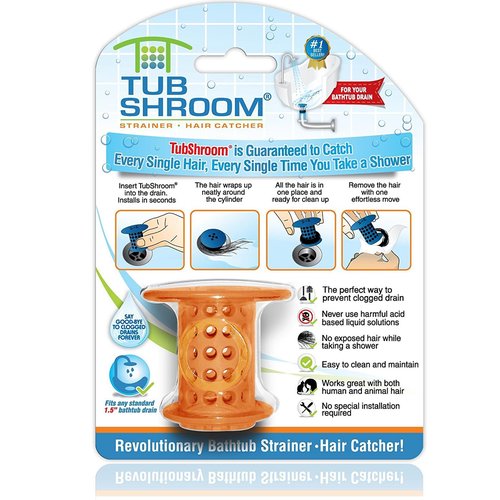 TubShroom Tub Hair Catcher Protector, Fits 1.5" - 1.75" Drain, Orange