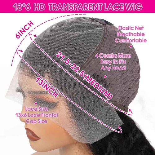 Juvid 13x6 Lace Front Wigs Human Hair HD Transparent Deep Wave Curly Human Hair Wig 180% Density Baby Hair Natural Black Glueless Wig 18inch Baby Hair Wet and Wavy for Black Women Pre Plucked Hairline