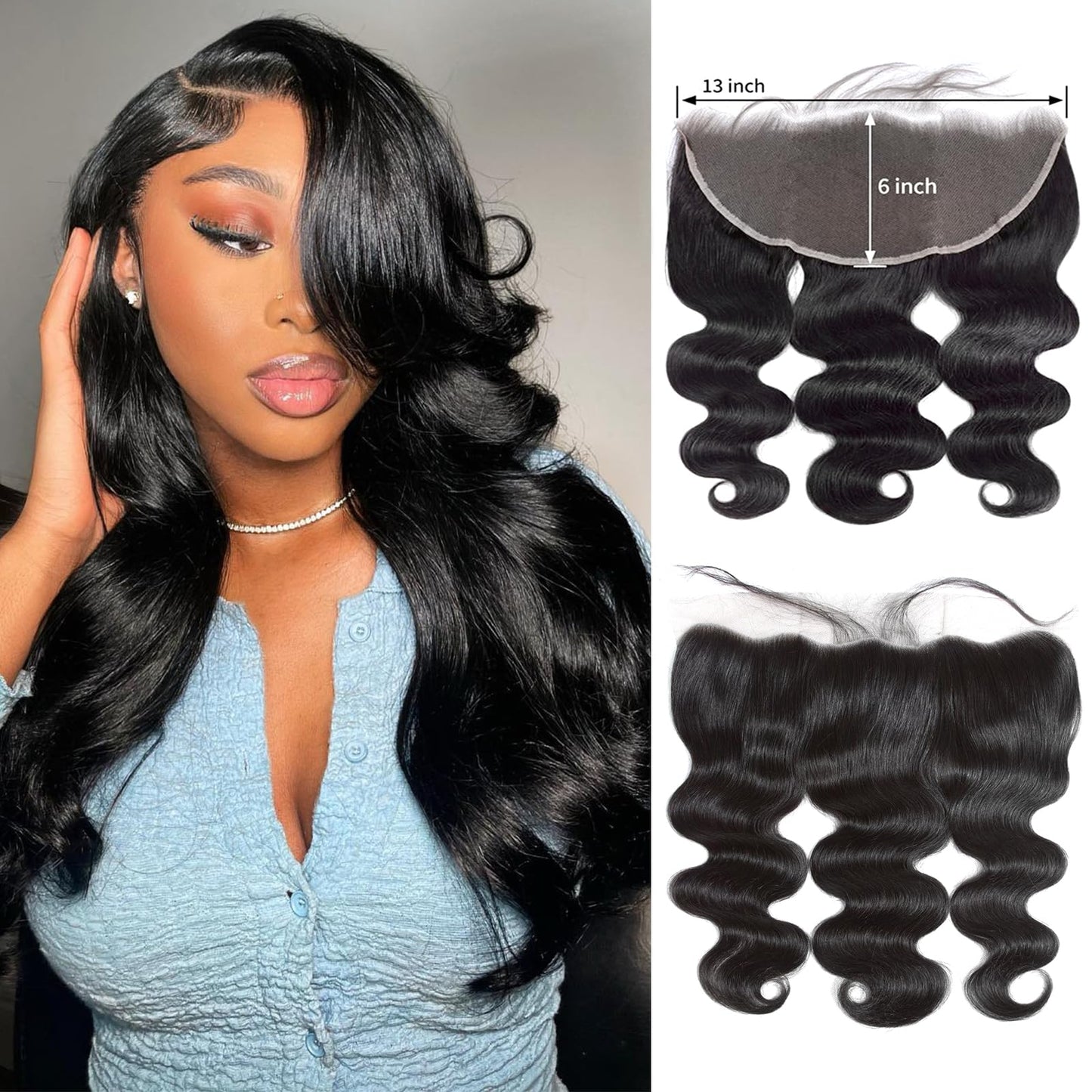 13x6 Lace Frontal Human Hair Body wave 13x6 hd Lace Frontal Only with Baby Hair 100% Human Hair Natural Color Closure 22 Inch