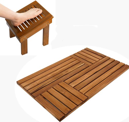 Utoplike Teak Wood Bath Mat for Bathroom and Shower Foot Stool for Shaving Legs