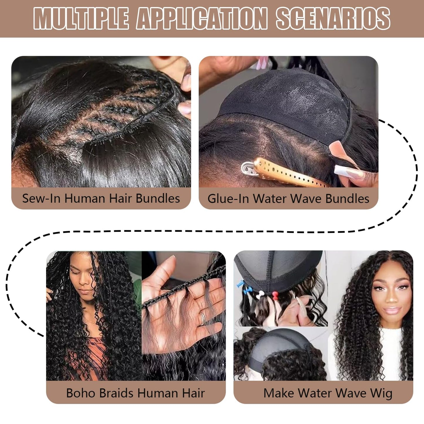 12A Water Wave Human Hair Bundles Wet And Wavy Bundles Human Hair 100% Unprocessed Brazilian Remy Water Wave Curly Bundle Extensions Natural Black Color 14 16 18 Inch