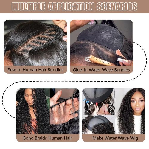 12A Water Wave Human Hair Bundles Wet And Wavy Bundles Human Hair 100% Unprocessed Brazilian Remy Water Wave Curly Bundle Extensions Natural Black Color 10 12 14 Inch