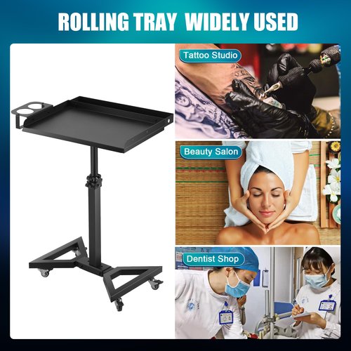 POARMEEY Salon Tray Cart with Extension Tool Tray Tattoo Rolling Cart on Wheels TattooTable Station Adjustable Height for Tattoo Salon Studio