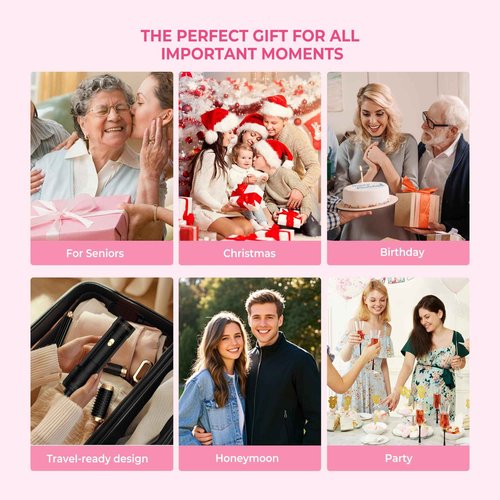 Atopskins 6 in 1 Blow Dryer Brush, Hair Dryer Brush Fast Drying 3 Heat Settings, Hot air Styler Auto Curling Straightening Voluming Smoothing for Women Salon & Travel Use (ALCI Plug)