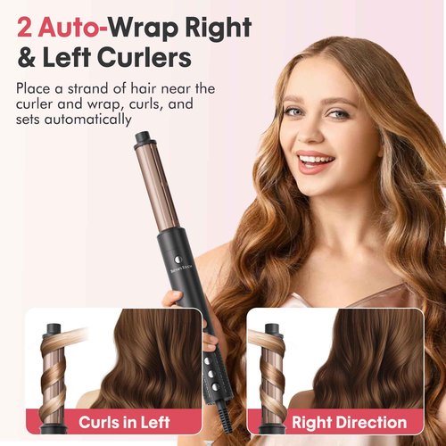 6 in 1 Air Wrap Hair Styler - Hair Dryer Brush, High-Speed Blow Dryer Brush with Auto-Wrap Curlers, Paddle Brush, Oval Brush for Drying/Curling/Straightening, Hair Styling Tools for Travel, Rose Gold