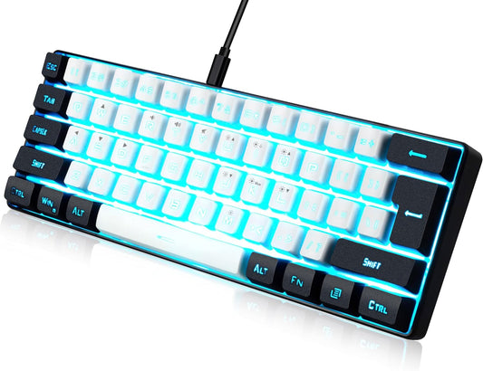 abucow Gaming Keyboard Minimalist Portable Wired Ultra-Compact Mini Imitation 61 Keys RGB Backlit Keyboard (Black-White)