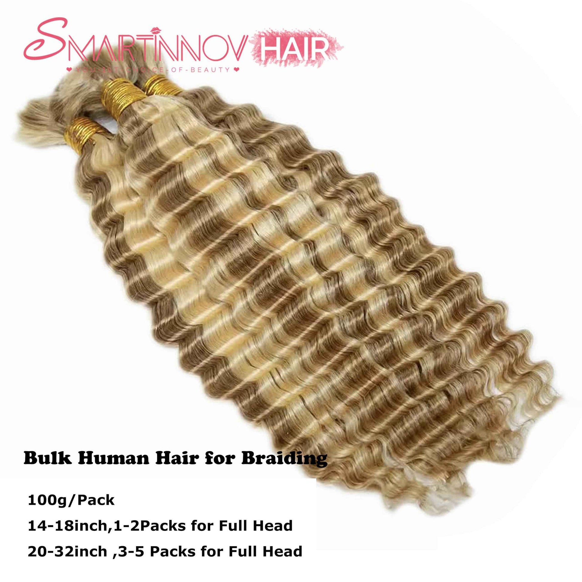 Human Braiding Hair 22 Inch 2 Bundles100g Braiding Hair No Weft Water Wave Bulk Human Hair for Braiding Honey Blonde to Bleached Blonde Highlight Hair Extensions for Boho Braids Wet and Wavy