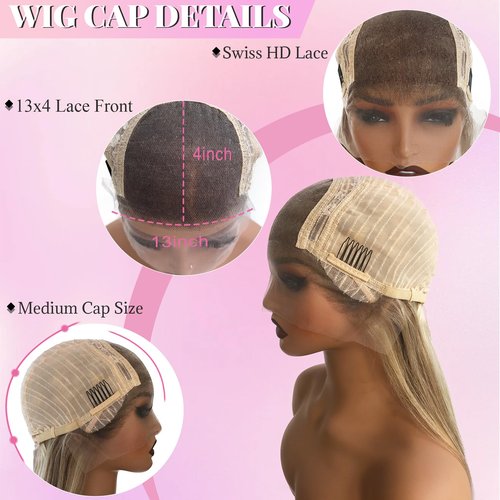 Valiilo Balayage Ash Blonde Wig Human Hair Glueless 13x4 Lace Front Wigs Pre Plucked 18 Inch Straight Ash Brown to Ash Blonde with #60 Blonde Highlight Wig 180% Density