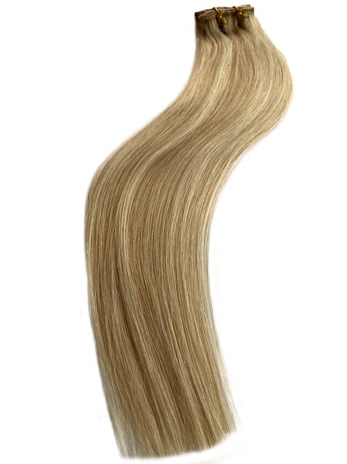 Clip in Hair Extensions Balayage Beige Blonde to Honey Blonde Brazilian Hair 70g 5pcs Per Set Real Human Hair Extensions Clip in Double Weft Silky Straight Clip on Extensions for Women 22 Inch