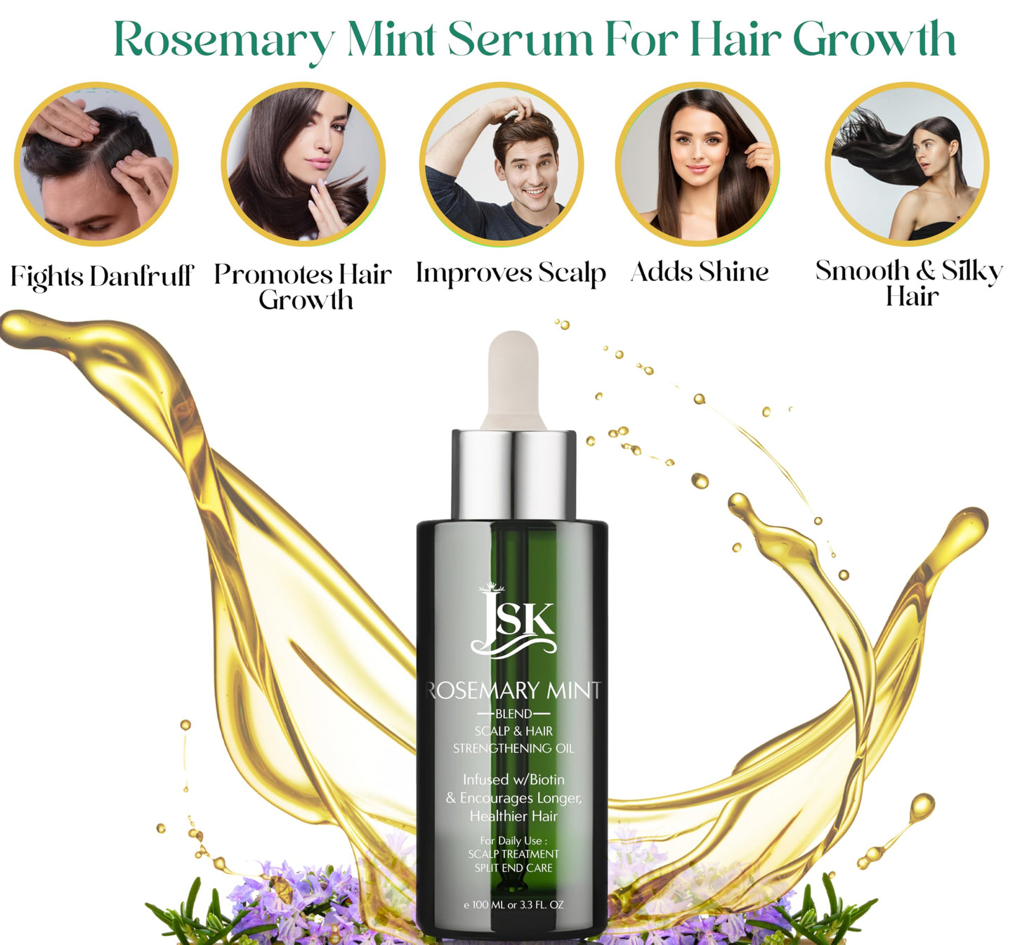 JSK Hair Growth Shampoo & Conditioner Set Biotin & Rosemary for Thinning Hair, DHT Blockers, Hair Care Kit for Men & Women, Includes Scalp Massager & Bonnet, Sulphate-Free Thickening & Moisturizing