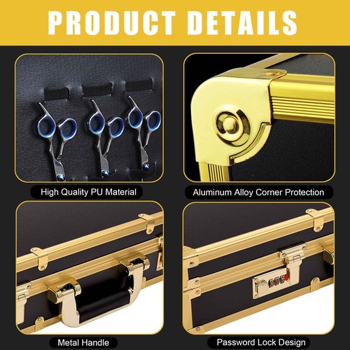 GYKLE Professional Barber Supplies Case, Portable Stylist Suitcase, Hairdressing Tools Storage Case with Handle and Secure Numlock, Barber Salon Stylist Carrying Case (Gold-Black)