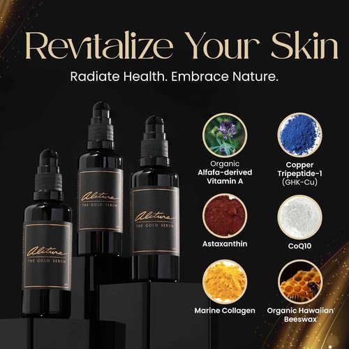 Alitura Anti-Aging Peptide & Collagen Gold Serum for Face – with Vitamin A, CoQ10 & Astaxanthin – Korean-Inspired Hydrating Serum for Wrinkles, Radiance & Firmness – 50ml