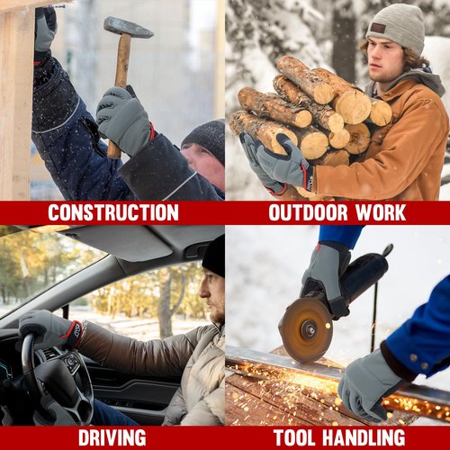 HANDLANDY Winter Work Gloves for Men & Women, Utility Mechanic Touch Screen Working Gloves for Gardening, Driving, Tool Handling, Construction (Grey, Medium)