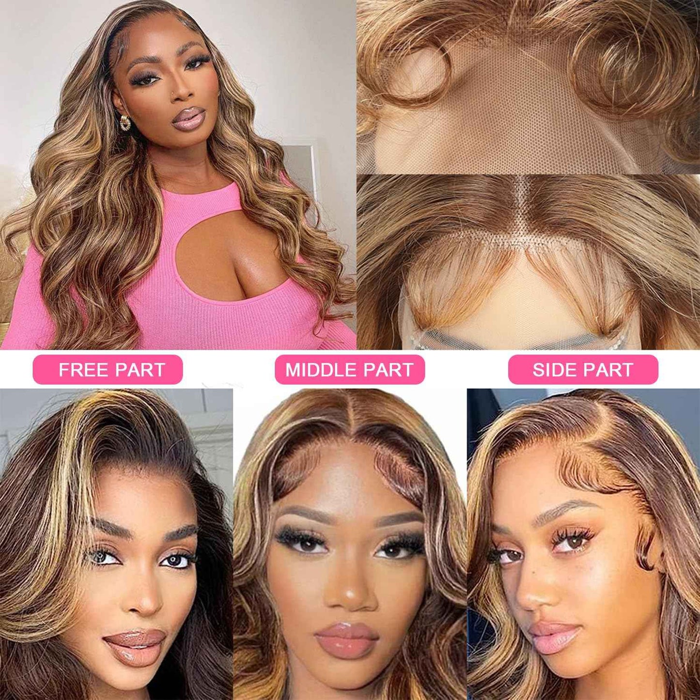 Kucmir 30 Inch Highlight Lace Front Wig - Human Hair Pre Plucked Ombre Lace Front Wig with Baby Hairline