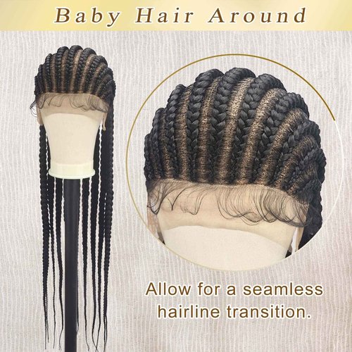 Alebery 36" Full Lace Braided Wigs for Black Women Jumbo Box Braids Lace Front Wig with Baby Hair Lightweight Synthetic Lace Frontal Black Cornrow Twisted Wigs (Black)
