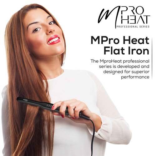 MproHeat Flat Iron Hair Straightener – 1-inch Professional Premium Ceramic Plates Infused with Diamond Dust for Hydrated, Sleek Hair, Black, 216 grams