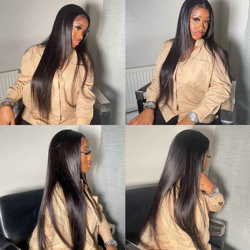 CUMASE Straight Lace Front Wigs Human Hair Pre Plucked 13x4 Lace Wig Natural Color 30 Inch