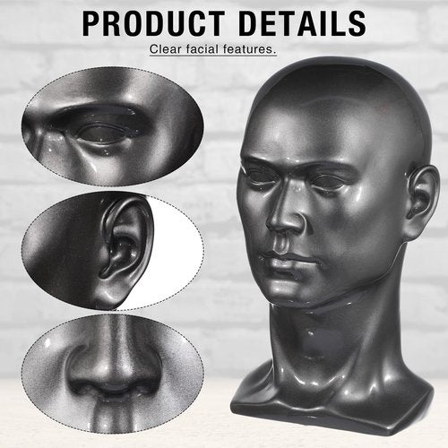 Geetery 2 Pcs Large Male Mannequin Head PVC Manikin Professional Man Head Model Silver Grey Display Stand for Display Wigs, Mask, Headset, Headphone, Hats, Jewelry, Hair, Glasses