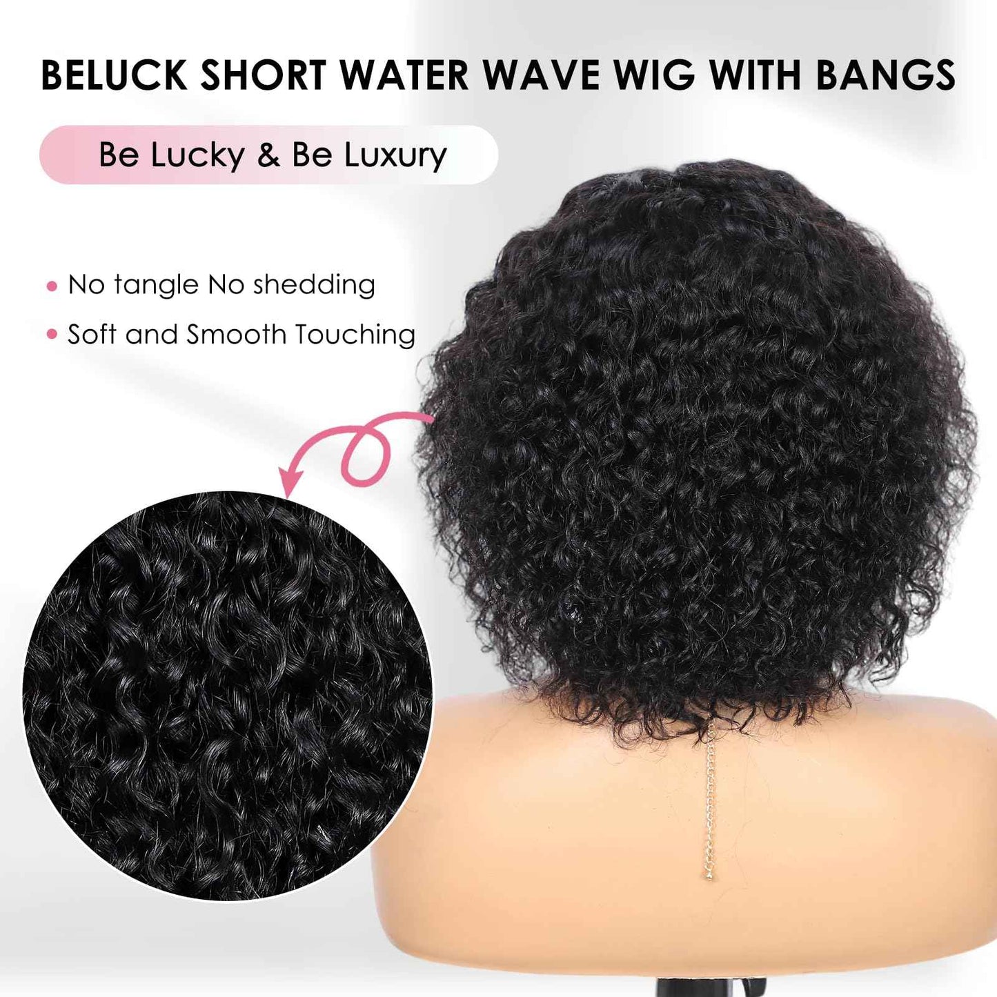 15A Raw Human Hair Wig with Bangs 4x2 Lace Short Water Wave Curly Glueless Wigs Layered Bob Wig Human Hair 180% Density Ready to Wear Wigs Glueless Human Hair for Women (10 Inch 1B Black)