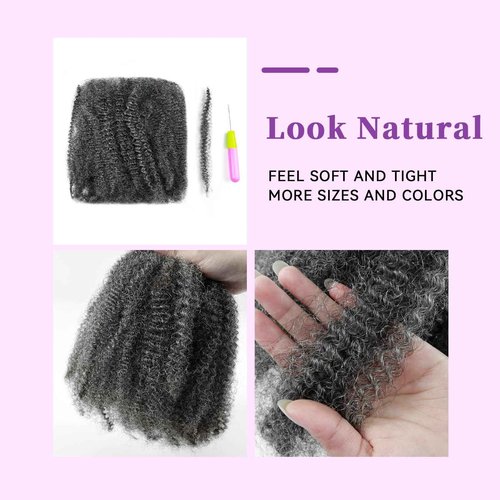 Pre-sretched Afro Kinkys Bulk Human Hair Human Hair for Locs/Twists/Braids/Repair Locs Afro Kinky Curly Bulk Can Bleach And Dye(#SALT&PEPPER,18inch 50g)