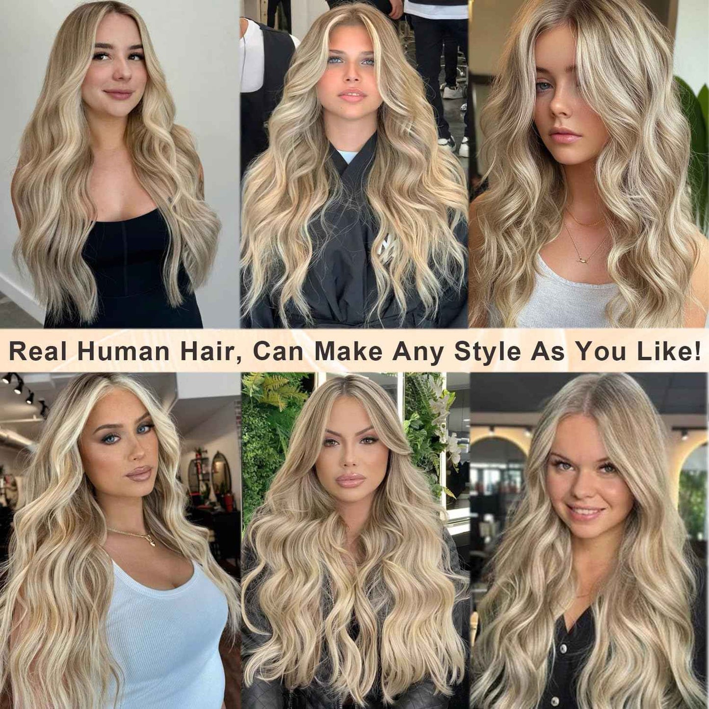 Highlight Ombre Ash Blonde Lace Front Wig Human Hair for White Women, 13x4 Invisible Lace Lace Frontal Wig Pre Plucked Natural Hairline Full 180% Density Real Human Hair Glueless Wigs with Brown Roots