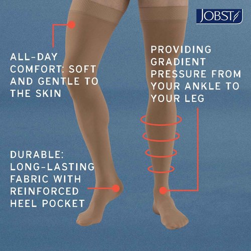 JOBST Relief 20-30 mmHg Compression Stockings, Knee High, Closed Toe, Black, Large Petite