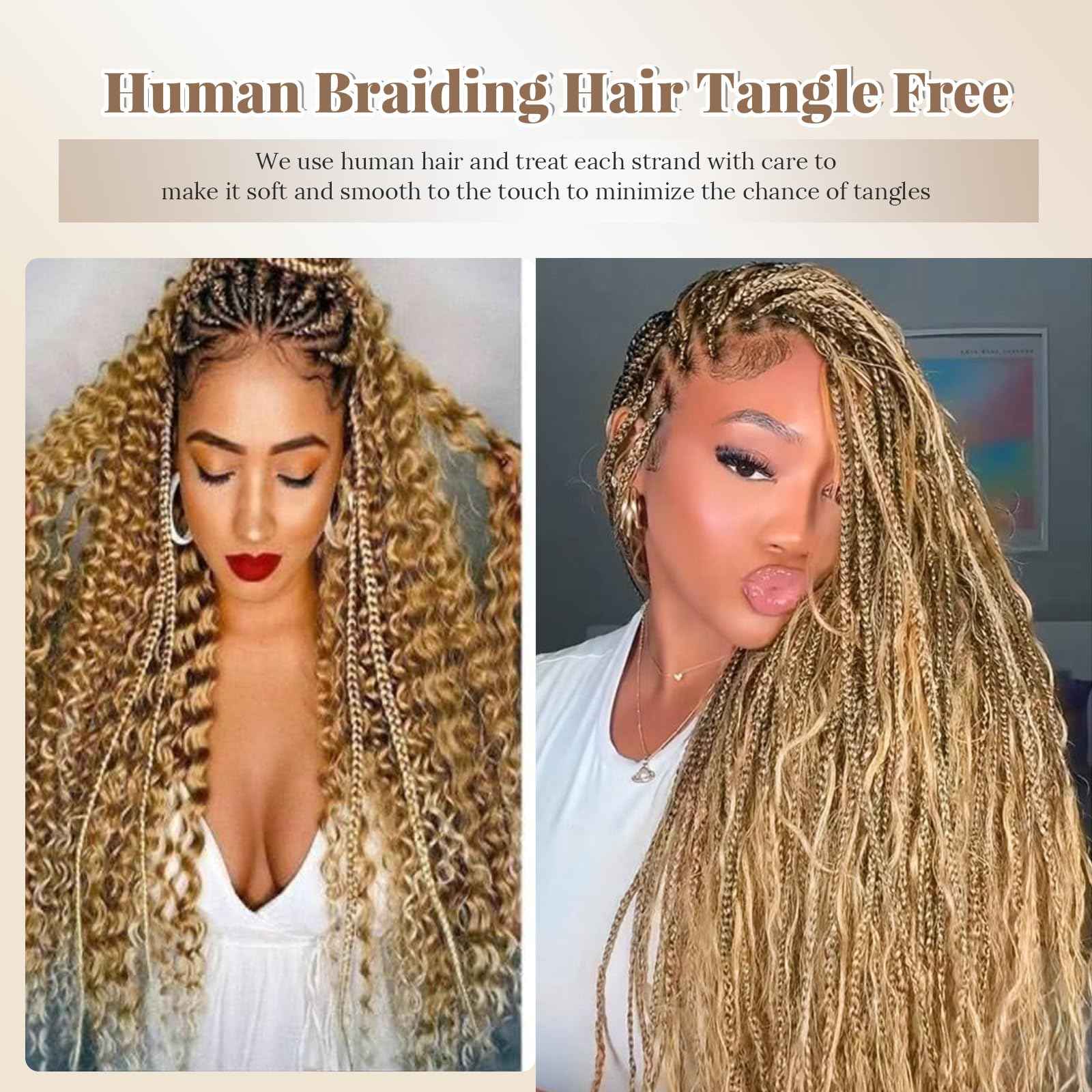 Human Braiding Hair 22 Inch 2 Bundles100g Braiding Hair No Weft Water Wave Bulk Human Hair for Braiding Honey Blonde to Bleached Blonde Highlight Hair Extensions for Boho Braids Wet and Wavy