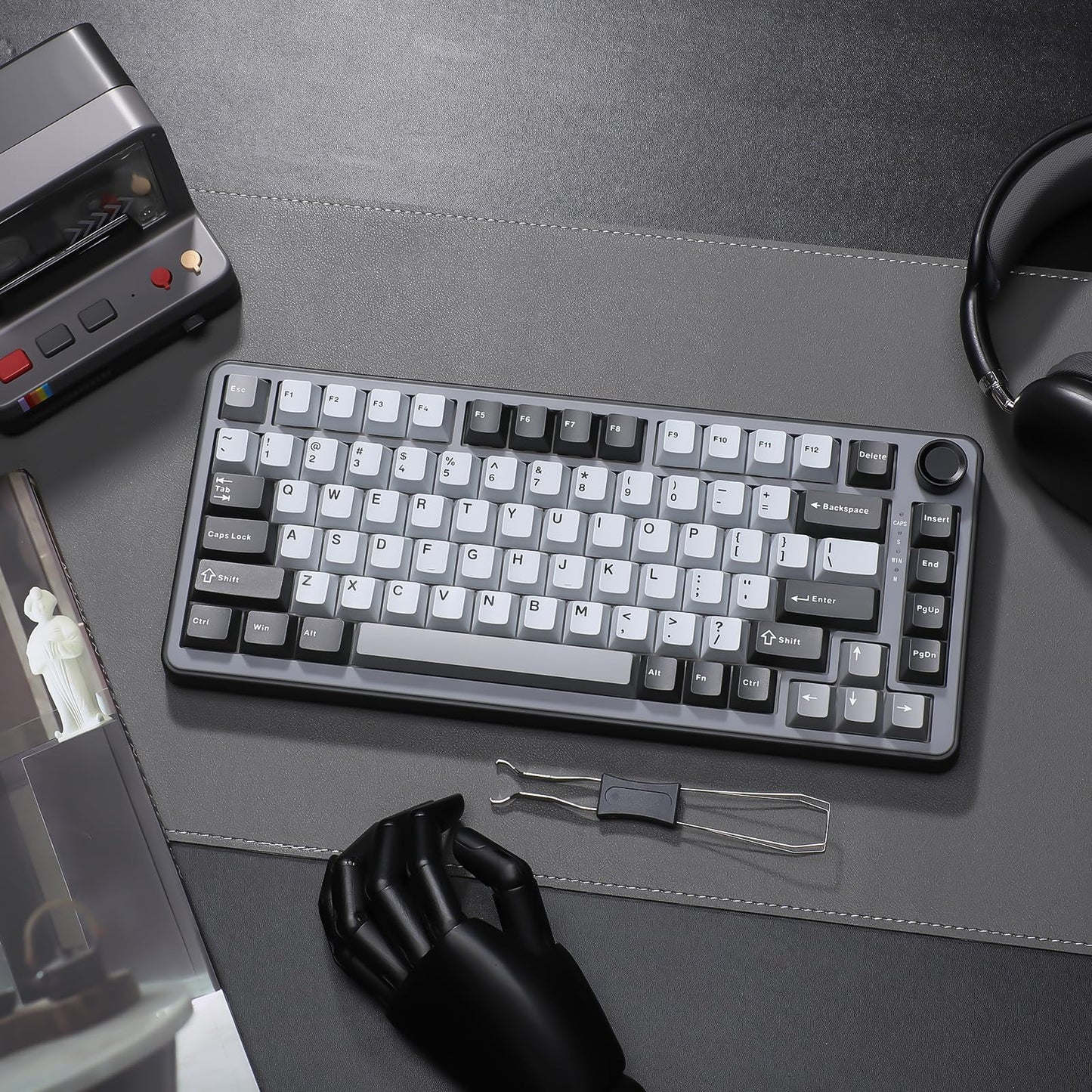 YUNZII B75 Mechanical Keyboard,75% Layout with Knob,Hot Swappable RGB Backlit Gasket Mounted, Creamy Typing, Double-Shot PBT Keycaps,Cherry Profile,for Win/Mac (Dark Grey, Cocoa Cream V2 Switch)