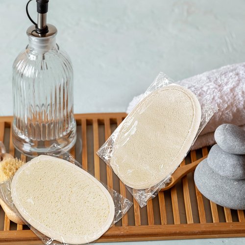 (50 Pcs) Kheoxusa Loofah Individually Wrapped,Individually Wrapped Loofahs,Individually Wrapped Loofah Exfoliating Body Scrubbers,Natural Loofah Luffa Pad Sponges Pouf Brush for Travel Bath Shower Spa