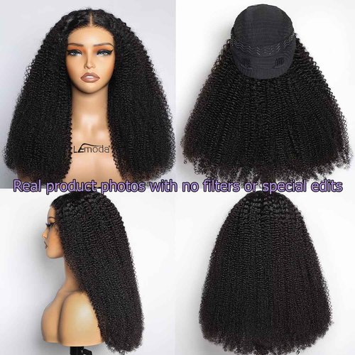 Lemoda 5x5 Wear and Go Burmese Kinky Curly Lace Frontal Human Hair Wigs Pre-Bleached Knots 210 Density 16Inch Deep Curly 5x5 HD Unglueless Transparent Lace Front Wigs For Women