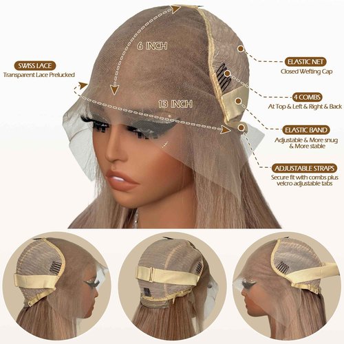 Ash Blonde Straight Lace Front Wigs for Black Women Pre Plucked Ash Blonde Wig Human Hair 13x6 Transparent Lace Front Wigs Human Hair Colored HD Lace Frontal Wig 24 Inch