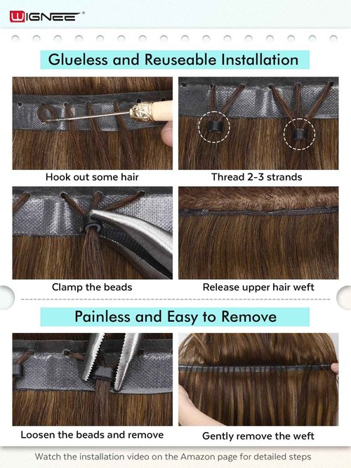 WIGNEE 100% Remy Double Weft Invisible PU OVO Human Hair Extensions 14 Inch Micro Beads Real Human Hair Extensions Blonde Ombre Wefts Hair Extensions Real Human Hair(9A/60)