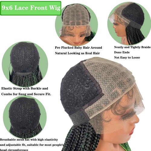 Voloria Braided Wigs for Black Women 9x6inch Double Lace Front Square Knotless Box Braid Wig Pre Plucked with Baby Hair Synthetic Hand Braiding Hair Wigs Cornrow Braids 36 Inch