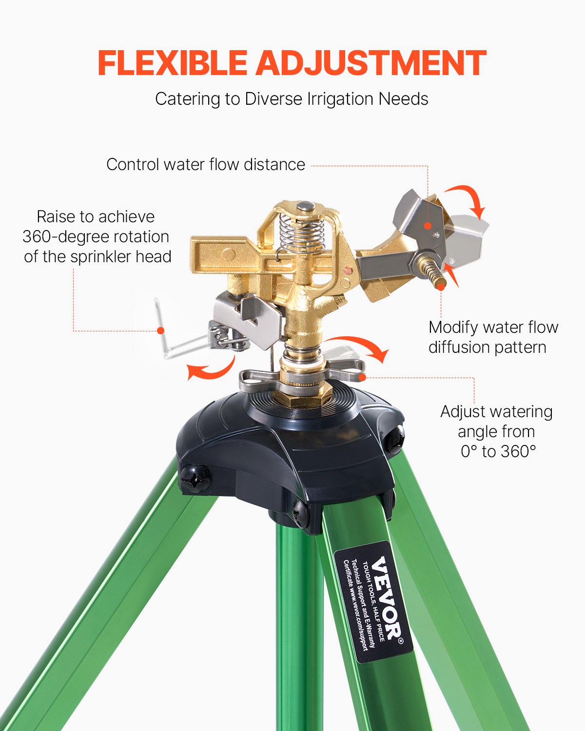 Heavy Duty Tripod Sprinkler Set - Brass Head, 360° Coverage, Green