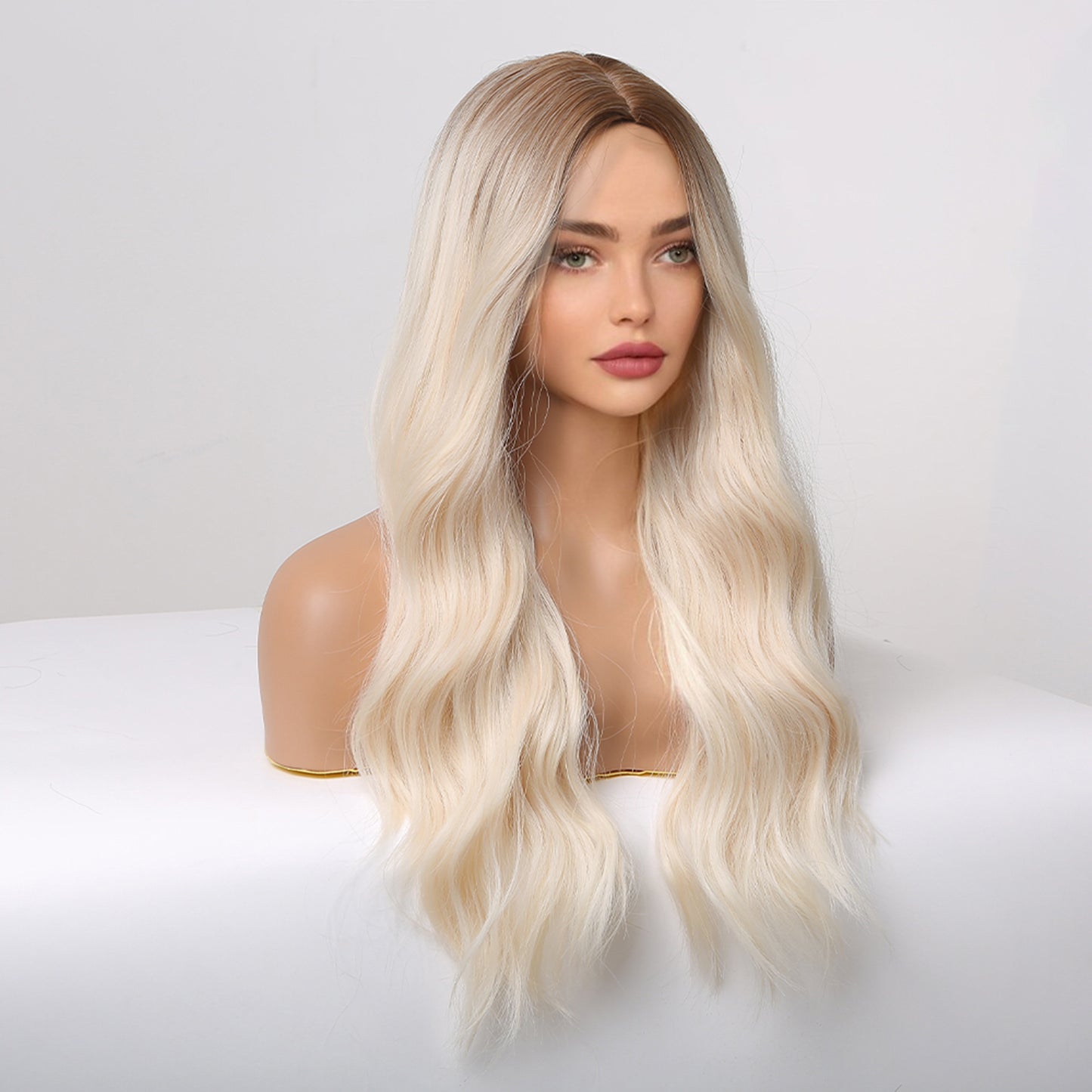 Long Blonde Curly Synthetic Wig - Soft Natural Wave Hairpiece