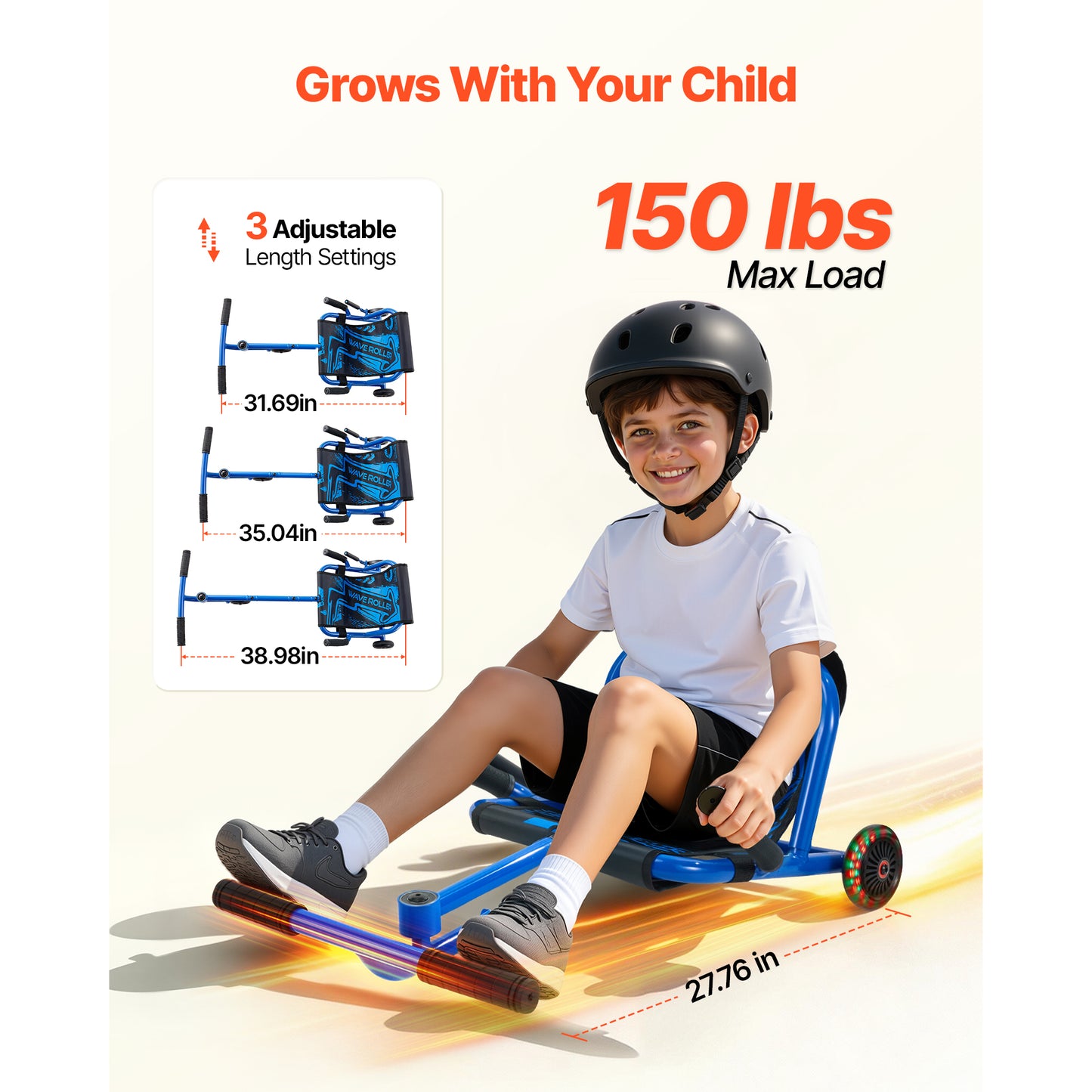Ride On Scooter for Kids 150 Lbs Blue Swing Side-to-Side Indoor Outdoor