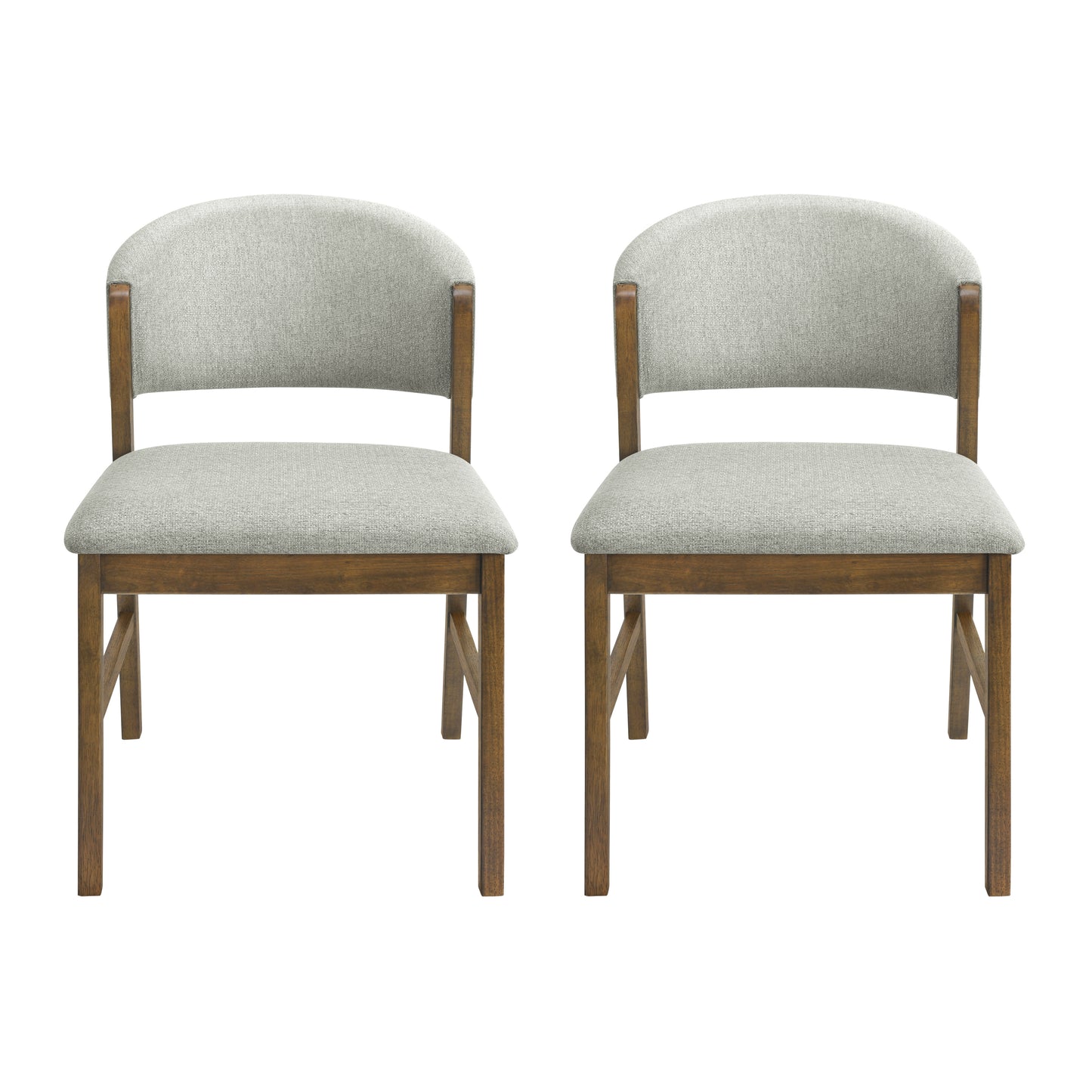 Mid-Century Modern Upholstered Dining Chairs - Set of 2, Grayish Green & Walnut