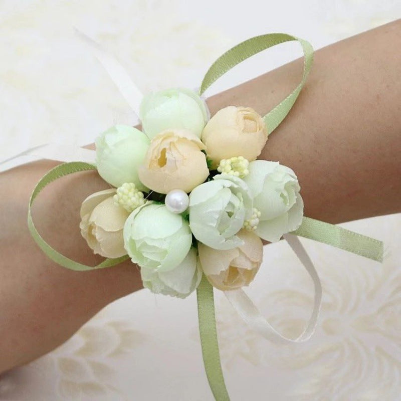 Wedding Wrist Flower Garland for Bridesmaid Celebration Champagne