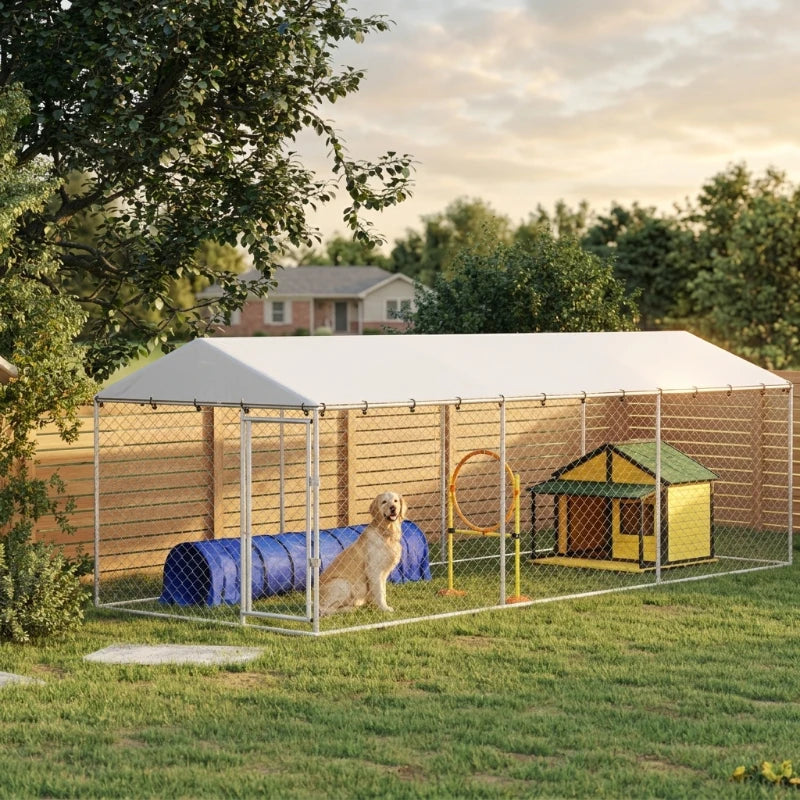 Outdoor Dog Kennel 20x7.5x6.5 ft Waterproof Steel Cage for Small to Large Dogs